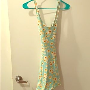 XS summer cotton dress light blue with flowers
